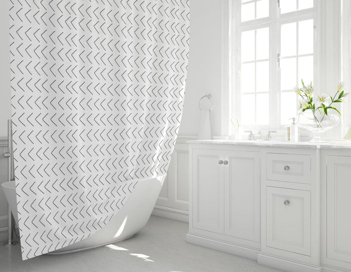 Black White Geometric Shower Curtain, Modern Minimalist Bathroom Decor, Abstract Pattern Bathroom Curtain, Contemporary Bathroom Accessories, Scandinavian Bathroom Decor, Made in the USA | Pippa + June