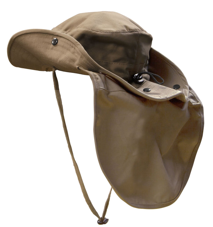 all-weather Boonie hat with removable neck cover for 360-degrees of sun defense, has adjustable headband and map pocket inside