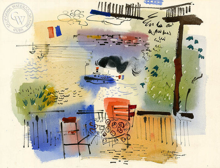 At Honfleur, 1965, watercolor painting by Rex Brandt (American art). Fine art giclée print reproduction by California Watercolor for wall decor.