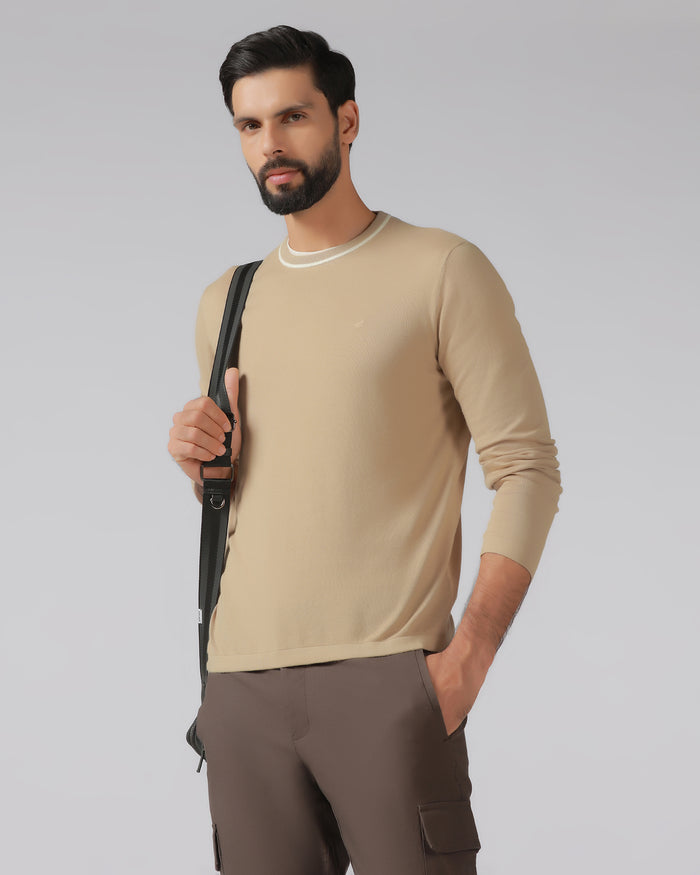 Beige Crew Neck Solid T-Shirt - Timber
