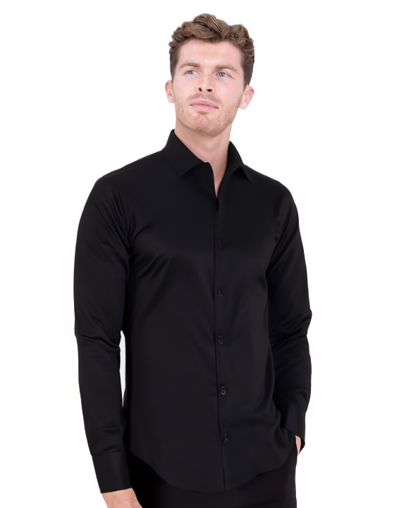 Black Classic Twill Single Cuff Shirt-Makrom