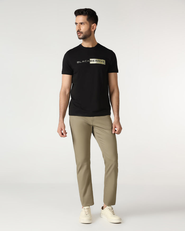 Black Crew Neck Solid T-Shirt - Ram