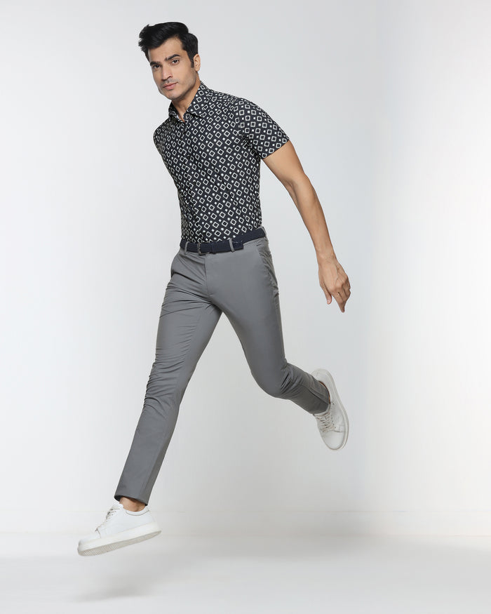 Black Half Sleeve TechPro Printed Shirt - Ronnel