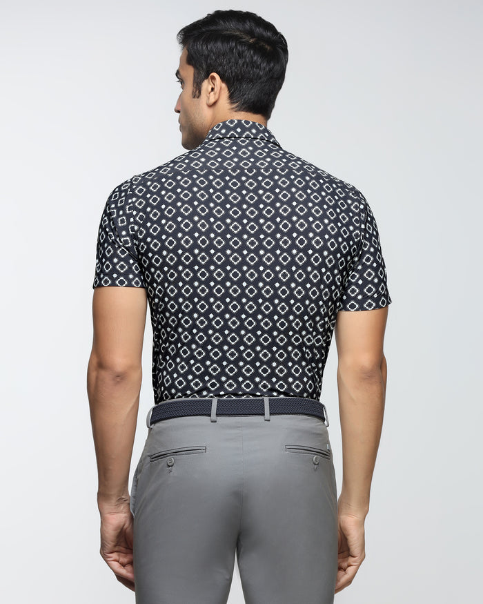 Black Half Sleeve TechPro Printed Shirt - Ronnel