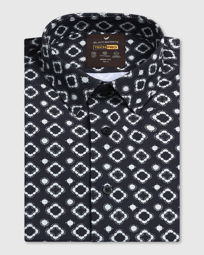 Black Half Sleeve TechPro Printed Shirt - Ronnel