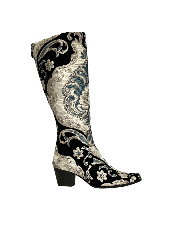 Black, White & Blue Ottoman Knee High