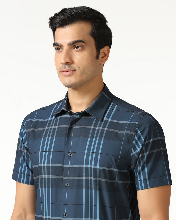 Blue Half Sleeve Techpro Check Shirt - Glen