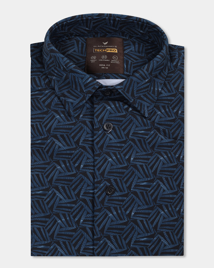 Blue Half Sleeve TechPro Printed Shirt - Reneos