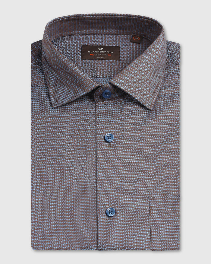 Blue Half Sleeve Textured Shirt - Recite