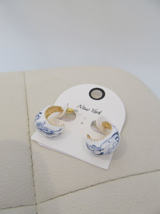 Blue Marble Hoop Earring