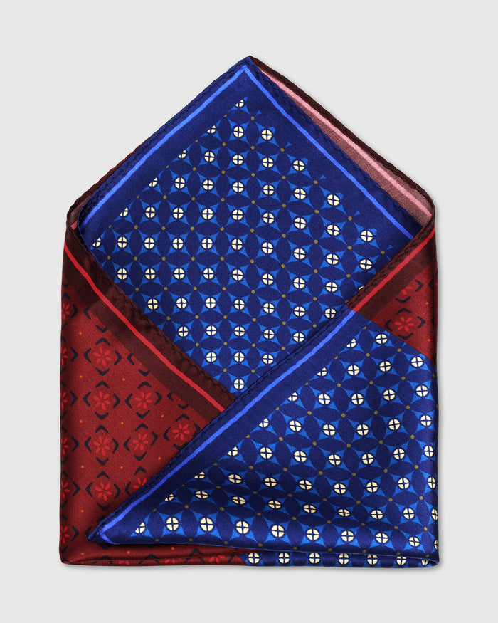 Blue Printed 100% Silk Pocket Square - Westleigh