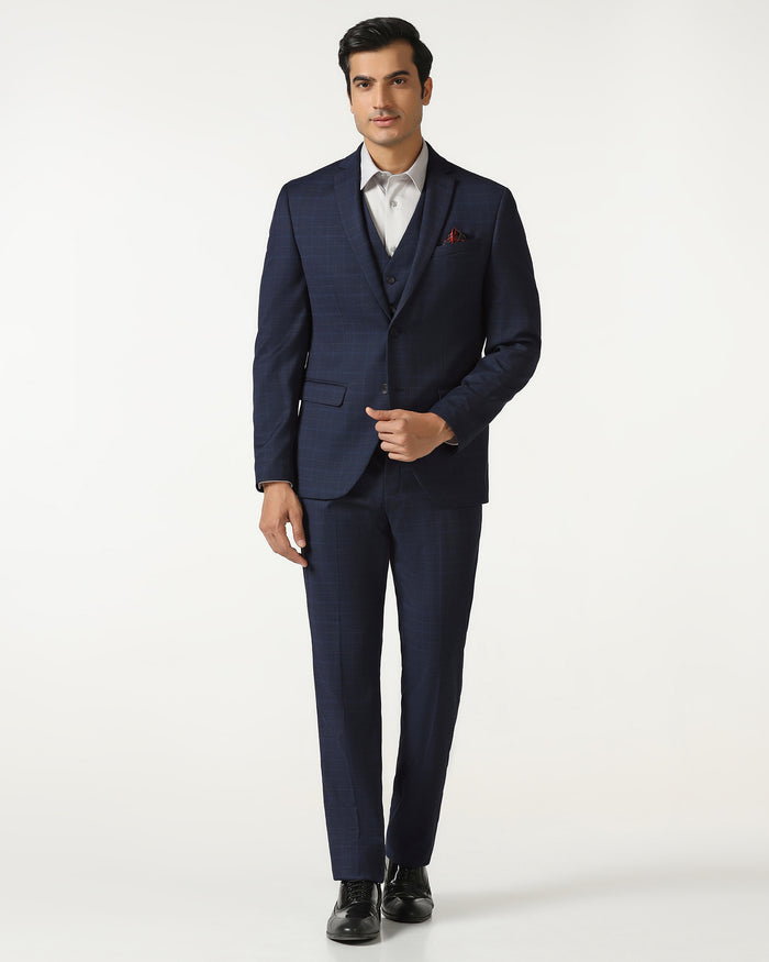 Blue Three Piece Check Suit - Qester