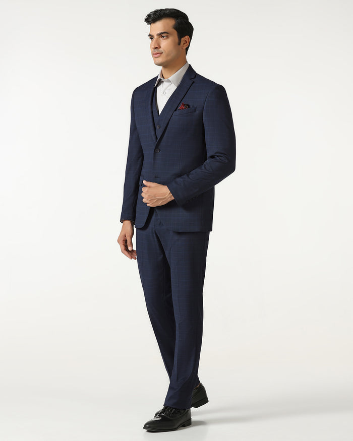 Blue Three Piece Check Suit - Qester