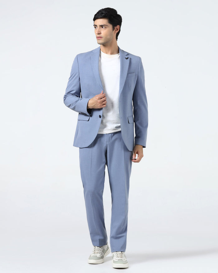 Blue Two Piece Solid Suit - Hedra
