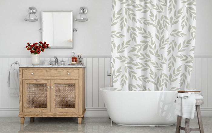 Shower Curtain Boho, Boho Bathroom Decor & Accessories Sage Foliage, Made in the USA | Pippa + June