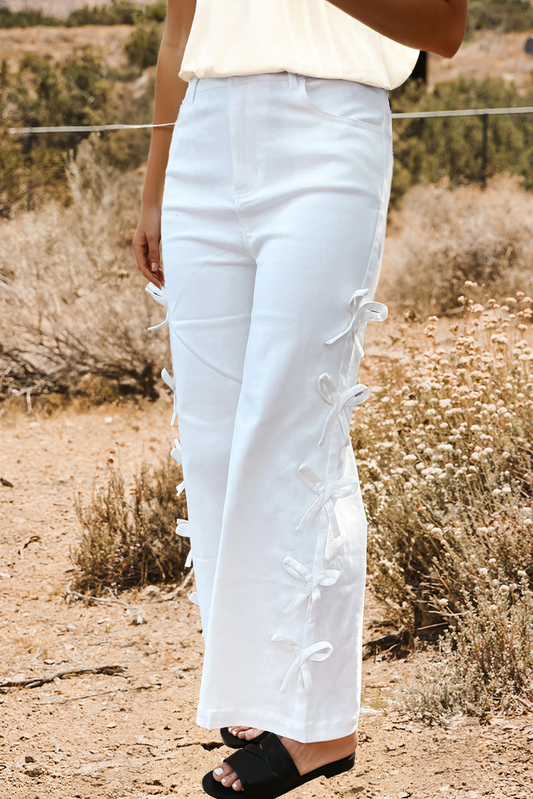 Bow Side Straight Leg Loose Jeans