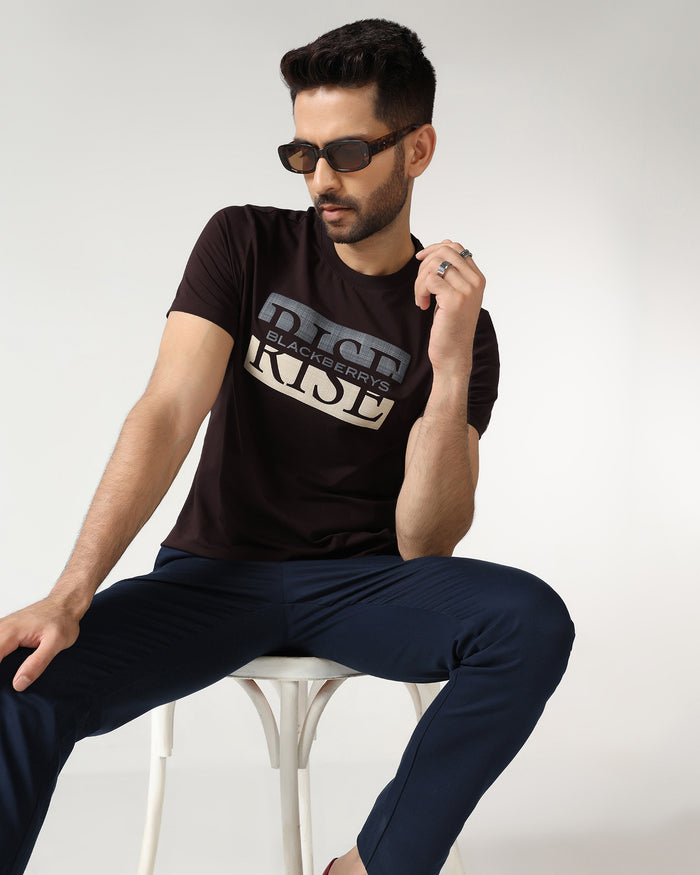 Brown Crew Neck Solid T-Shirt - Rise