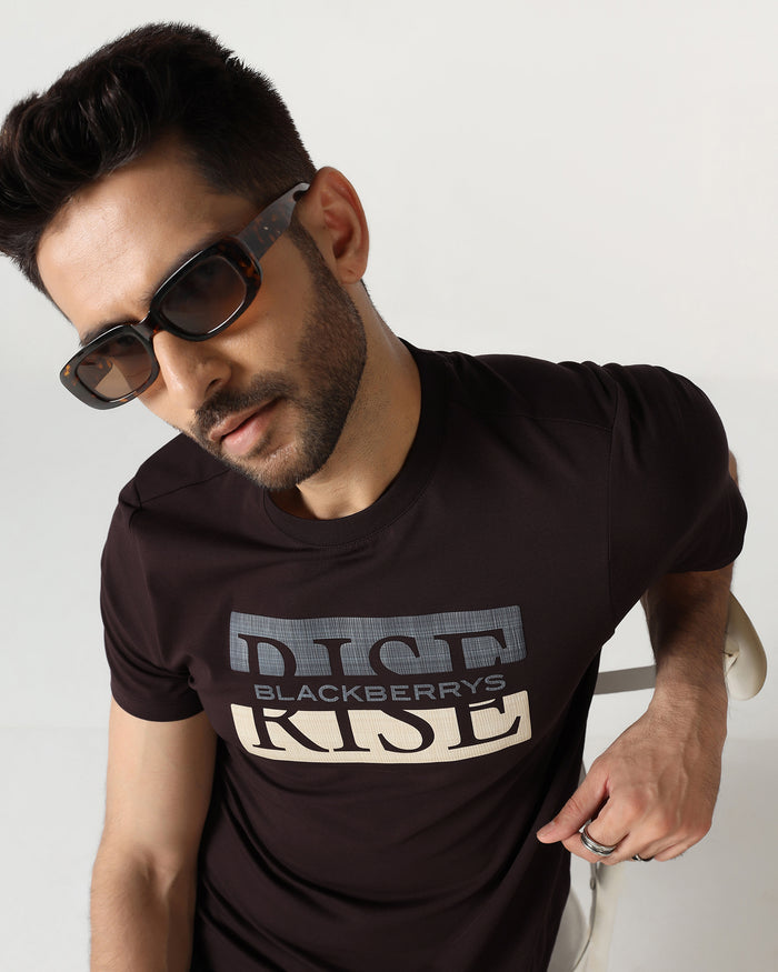 Brown Crew Neck Solid T-Shirt - Rise