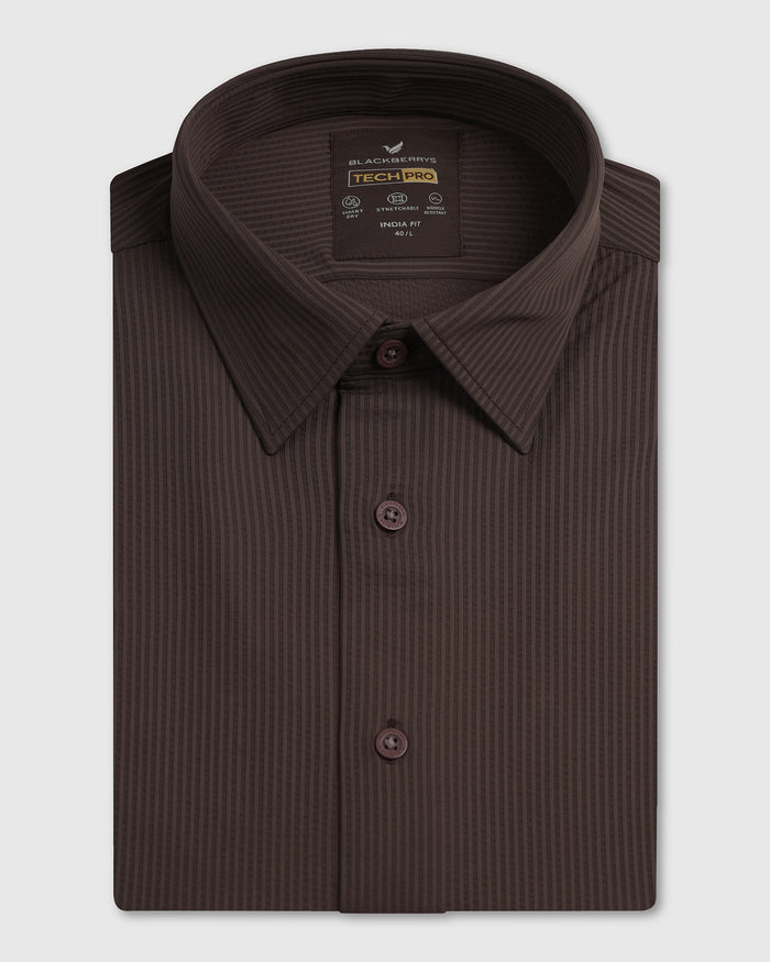 Brown Half Sleeve TechPro Stripe Shirt - Civil