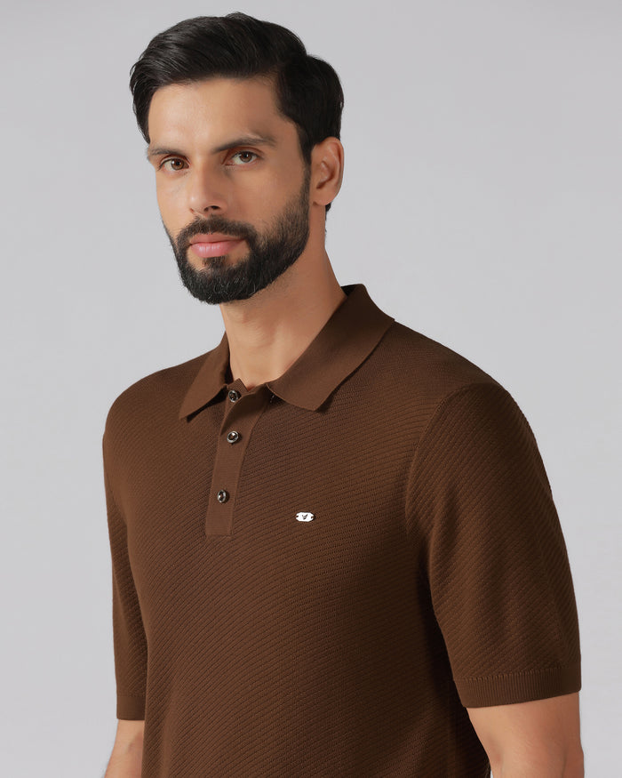 Brown Solid Polo - Yuto