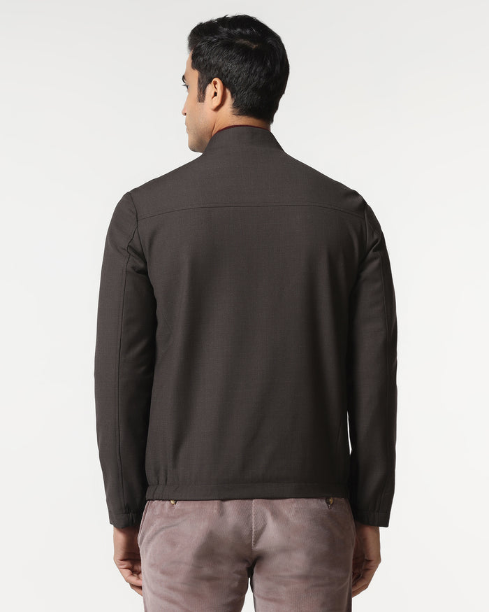Brown Solid Zipper Jacket - Zeno