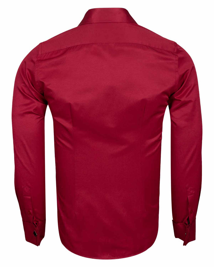 Burgundy Plain Double Cuff Shirt-Makrom