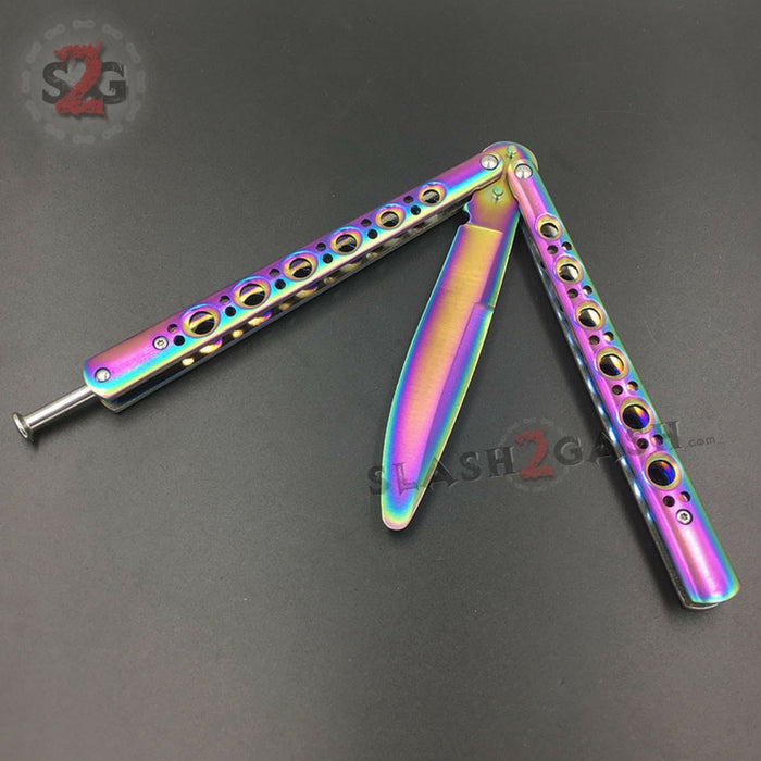 Butterfly Knife Rainbow TRAINER Dull Balisong w/ Spring Latch