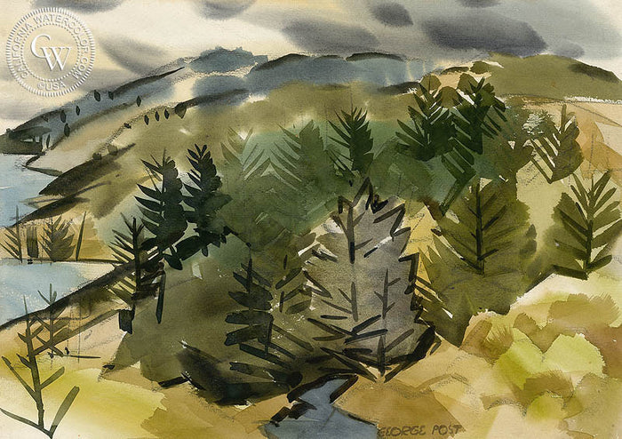 California Landscape, watercolor painting by George Post (American art). Fine art giclée print reproduction by California Watercolor for wall decor.