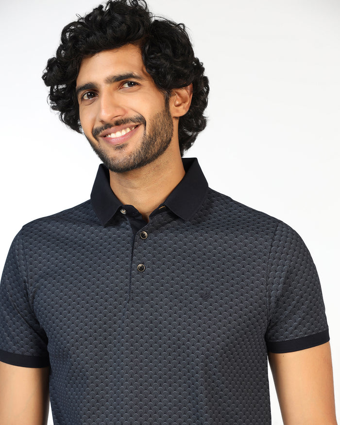 Charcoal Abstract Print Polo - Deco