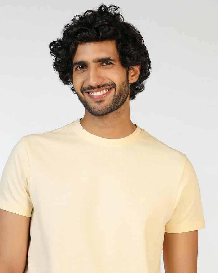 Cream Crew Neck Textured T-Shirt - Hexa