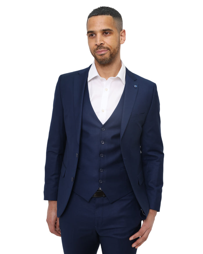 Dark Blue Classic Plain 3 Piece Men's Suit-Makrom