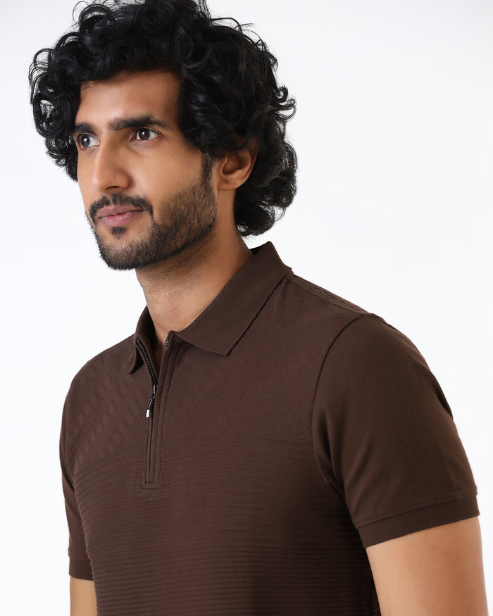 Dark Brown Textured Polo - Bourbon