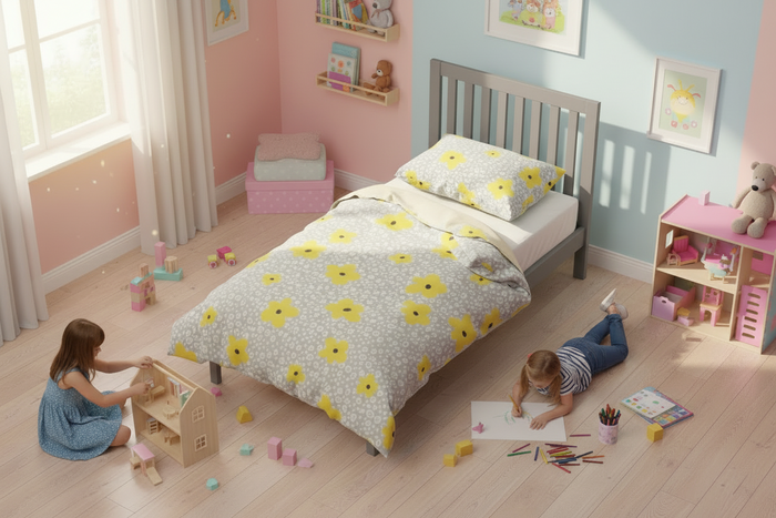 Girls Bedding Set Flowers Yellow, Girls Duvet Set, Girls Bedroom Bedding, Girls Big Girl Bed, Girls Toddler Bedding, Girls Bedding, Made in th USA | Pippa + June