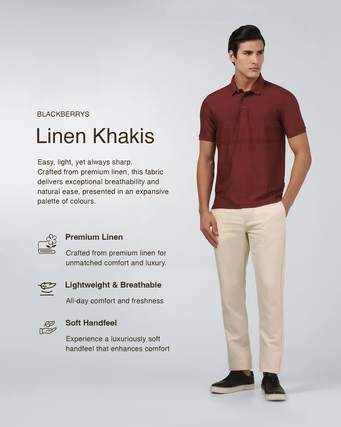 Ecru Linen Solid Khakis - Hazel