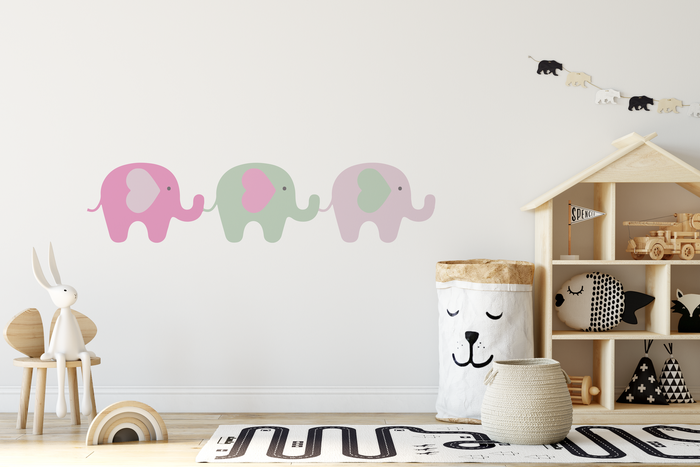 Girls Wall Decals Elephants Pink, Baby Girl Nursery Wall Stickers, Girls Wall Decor, Girls Bedroom Decor, Nursery Decor & Accessories | Pippa + June
