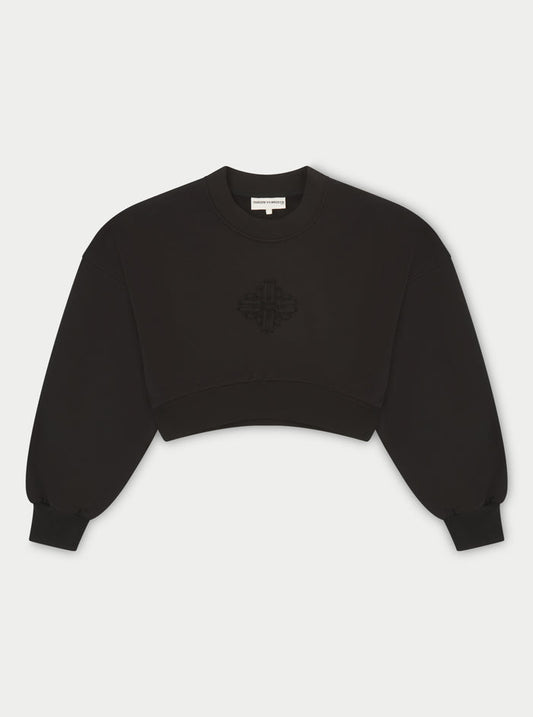 EMBLEM APPLIQUE CROP SWEATSHIRT - BLACK