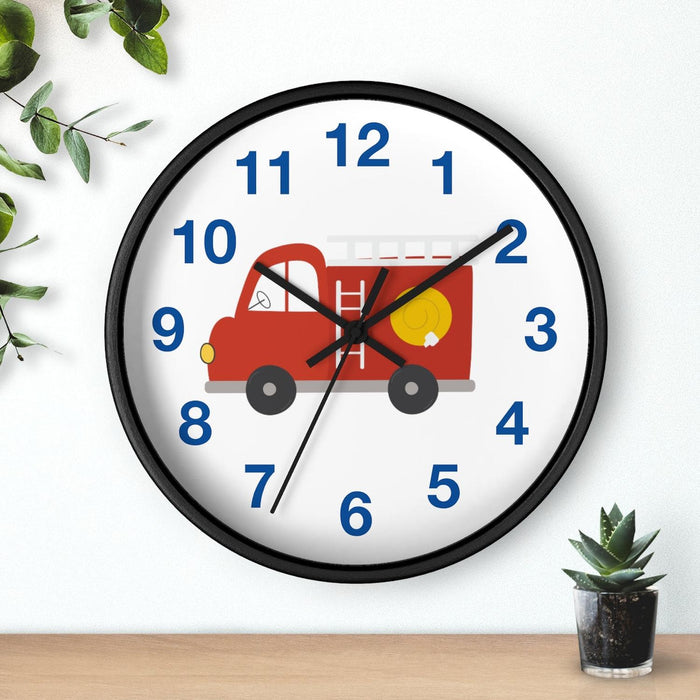 Kids Wall Clock, Fire Truck Wall Clock, Silent Non Ticking Wall Clock, Children's Wall Clock, Nursery Wall Clock, Toddler Wall Clock, Baby Room Clock, Playroom Wall Clock, Boys Bedroom Wall Clock, Kids Room Decor, Made in the USA | Pippa + June