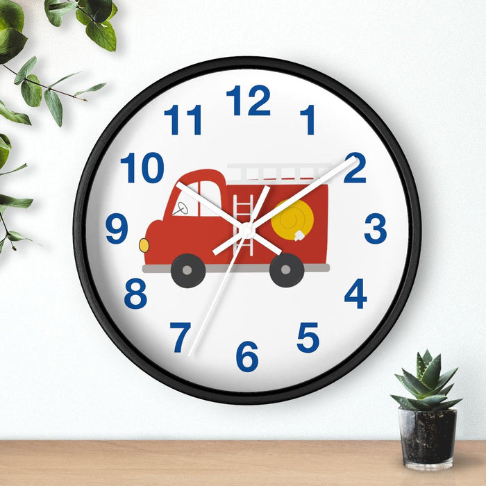Kids Wall Clock, Fire Truck Wall Clock, Silent Non Ticking Wall Clock, Children's Wall Clock, Nursery Wall Clock, Toddler Wall Clock, Baby Room Clock, Playroom Wall Clock, Boys Bedroom Wall Clock, Kids Room Decor, Made in the USA | Pippa + June