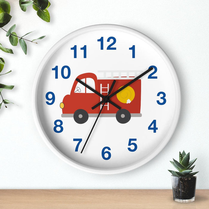 Kids Wall Clock, Fire Truck Wall Clock, Silent Non Ticking Wall Clock, Children's Wall Clock, Nursery Wall Clock, Toddler Wall Clock, Baby Room Clock, Playroom Wall Clock, Boys Bedroom Wall Clock, Kids Room Decor, Made in the USA | Pippa + June