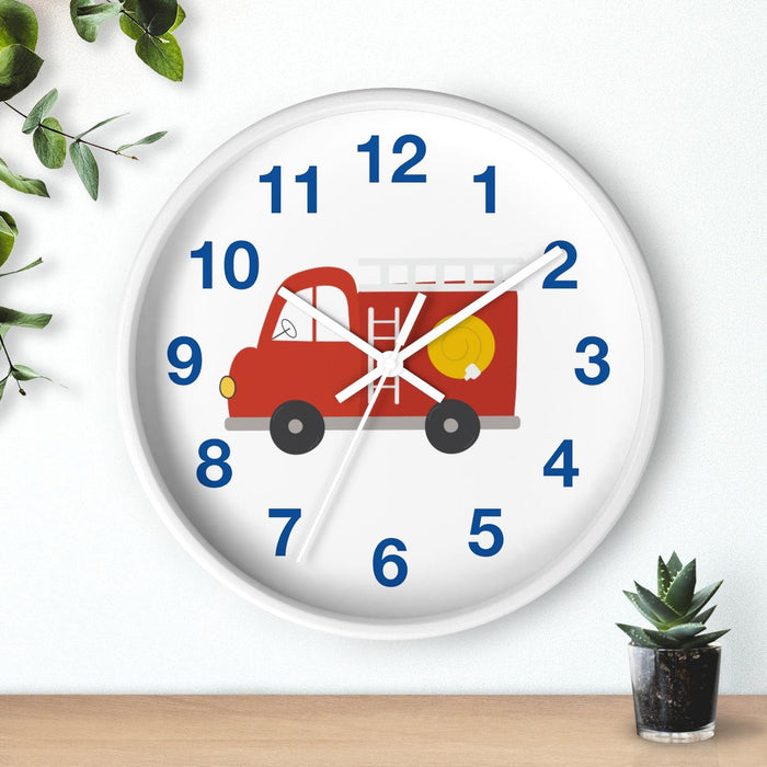 Kids Wall Clock, Fire Truck Wall Clock, Silent Non Ticking Wall Clock, Children's Wall Clock, Nursery Wall Clock, Toddler Wall Clock, Baby Room Clock, Playroom Wall Clock, Boys Bedroom Wall Clock, Kids Room Decor, Made in the USA | Pippa + June