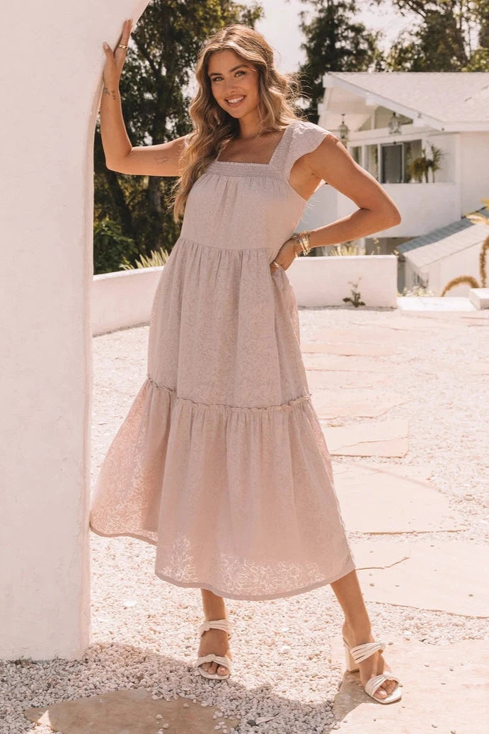 Floral Jacquard Smocked Maxi Dress