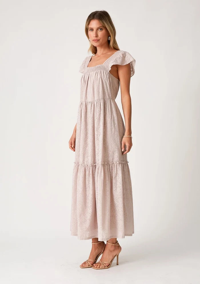 Floral Jacquard Smocked Maxi Dress