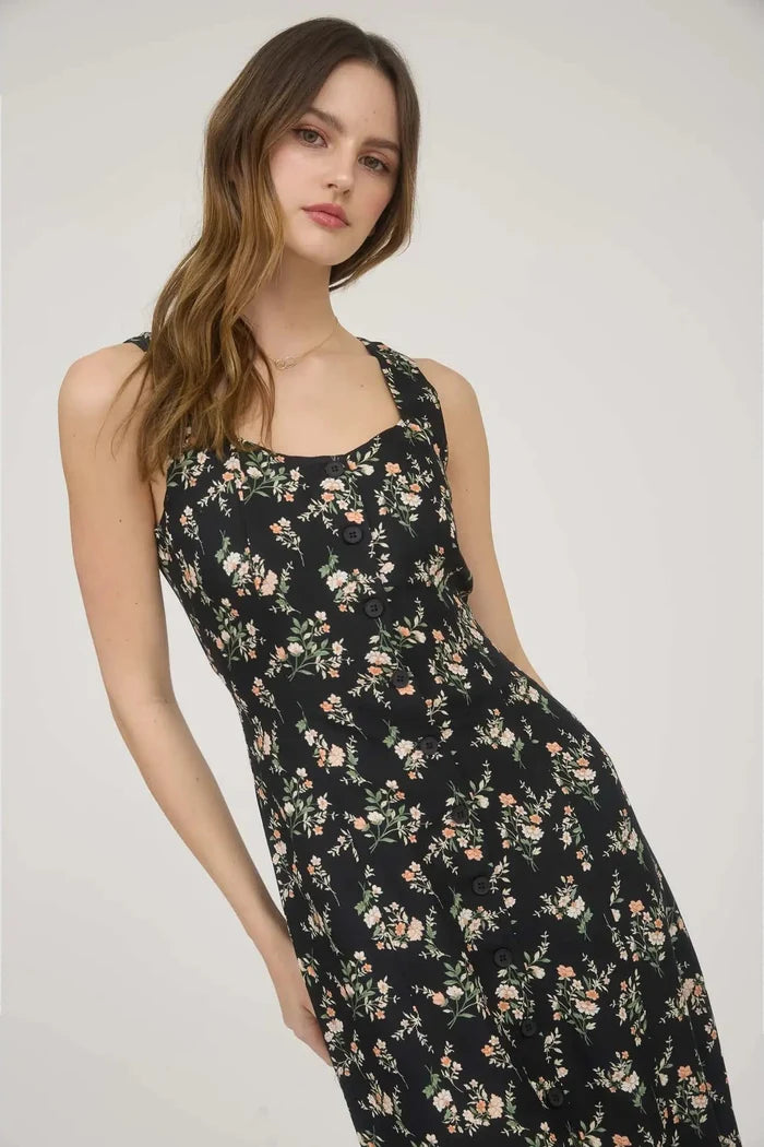 Floral Sleeveless Button Down Midi Dress