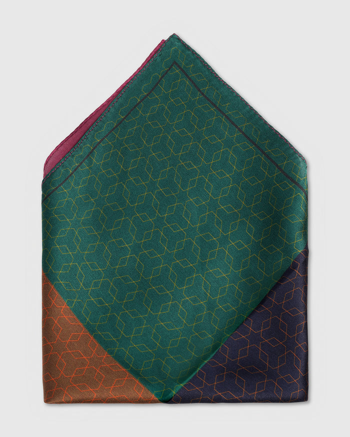 Green Printed 100% Silk Pocket Square - Washio