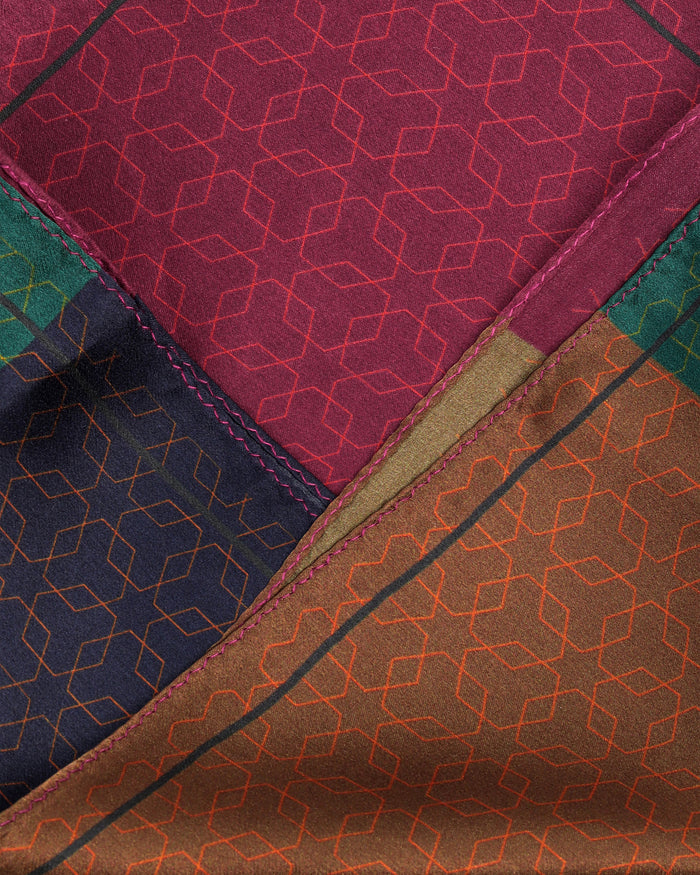 Green Printed 100% Silk Pocket Square - Washio