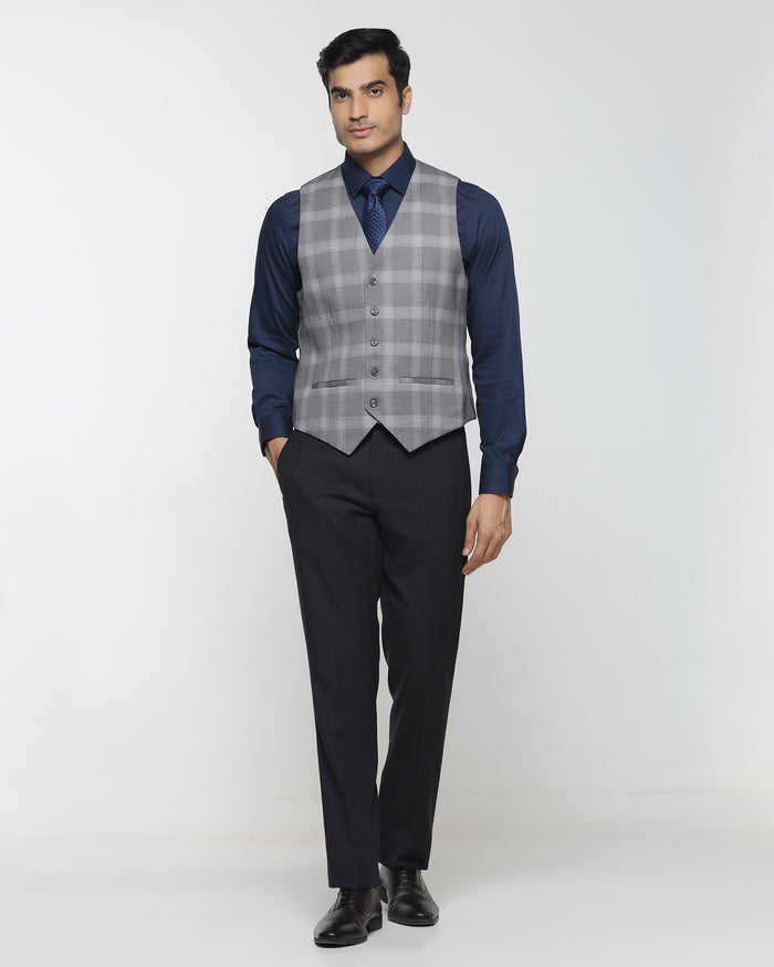 Grey V-Neck Check Waistcoat - Cabbot