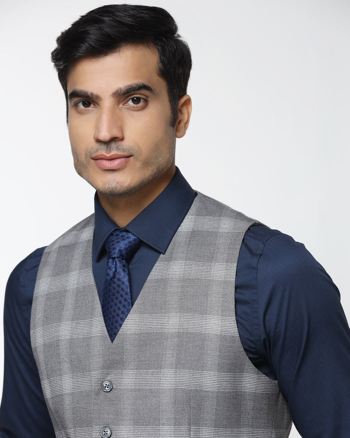 Grey V-Neck Check Waistcoat - Cabbot