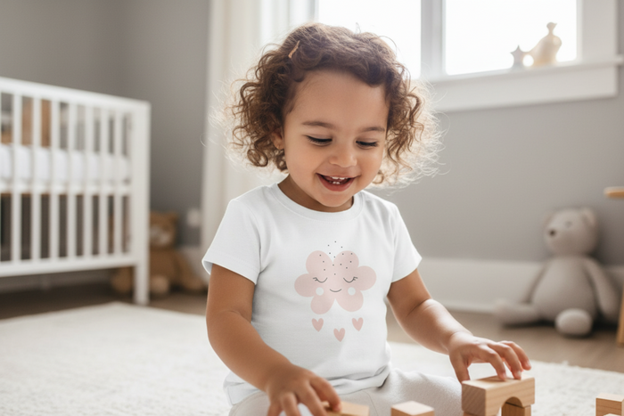 Girls Short Sleeve Cotton Tee Happy Cloud Hearts, Girls T-shirts, Girls Clothing, Girl Toddler Clothing, Made in the USA | Pippa + June