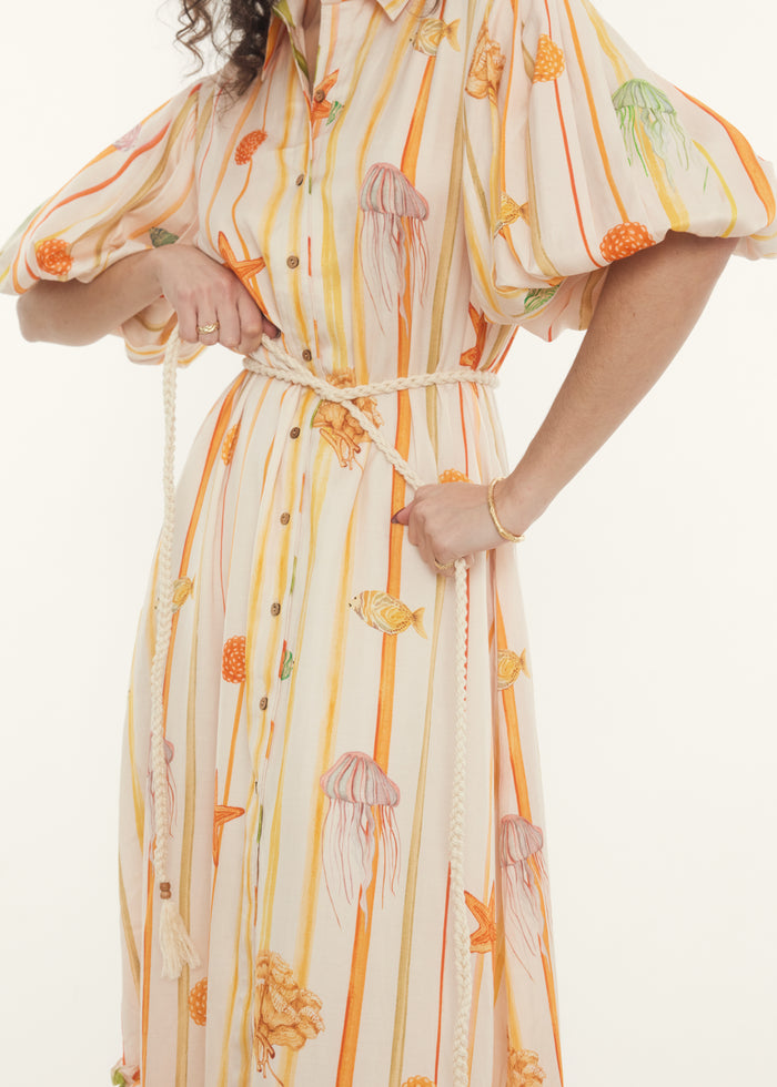 Isla Midi Dress in Oceana Print, shop sustainable dresses at Rooh Collective