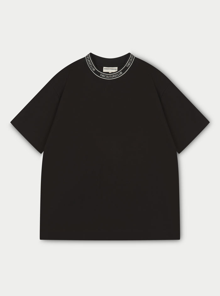 JACQUARD COLLAR T-SHIRT - BLACK